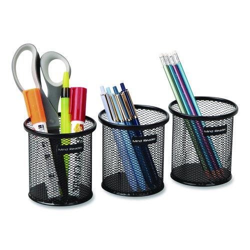 Picture of Metal Mesh Utensil Holder, 3.5" dia x 3.7"h, Black, 3/Pack