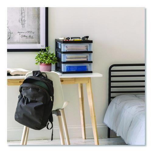 Picture of 3-Drawer Desktop Storage with Top Organizer Tray, Plastic, 12.17 x 14.33 x 12.93, Black/Translucent