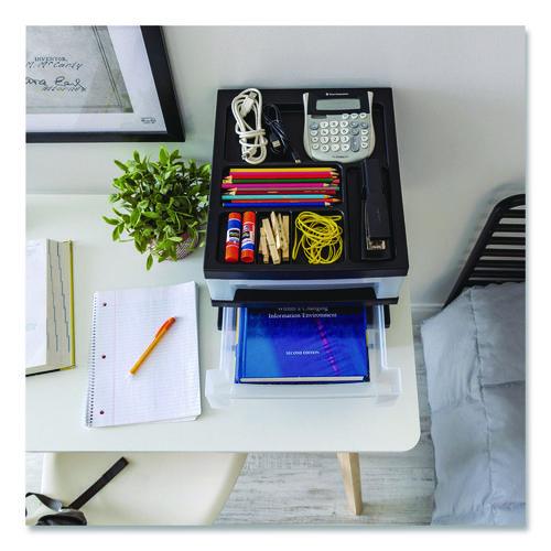 Picture of 3-Drawer Desktop Storage with Top Organizer Tray, Plastic, 12.17 x 14.33 x 12.93, Black/Translucent