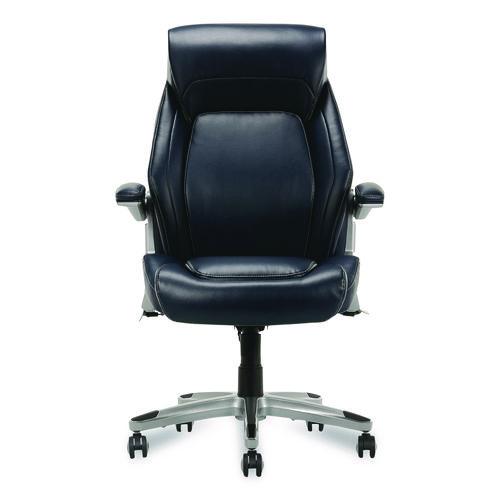 Picture of Meyer Bonded Leather Executive Chair, Supports Up to 275 lb, 19" x 22.75", Navy Seat, Navy/Back, Silver Base
