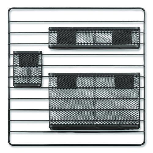 Picture of Metal Mesh 3-Compartment Cubicle/Wall-Mount Office Supplies Organizer, 15" x 15", Black