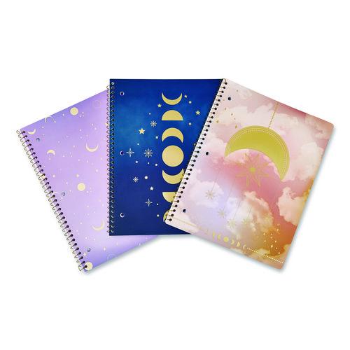 Picture of Celestial Body Spiral Notebook, 1-Subject, Medium/College Rule, Assorted Cover Colors/Designs, (80) 11 x 8.5 Sheets, 3/Pack