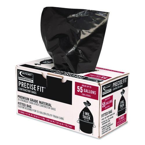 Picture of Precise Fit Contractor Bag, Open-Face, 55 gal, 3 mil, 41" x 49", Black, 15/Box
