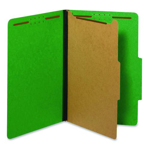 Picture of Colored Pressboard Top Tab Classification Folders, 1.75" Expansion, 1 Divider, 4 Fasteners, Legal Size, Dark Green, 10/Box