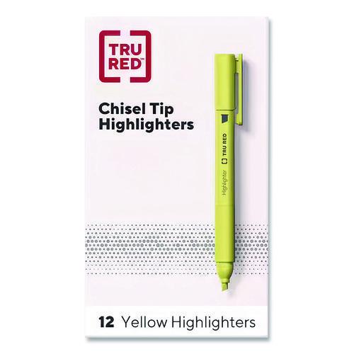 Picture of Pen Style Chisel Tip Highlighter, Yellow Ink, Chisel Tip, Yellow Barrel, Dozen