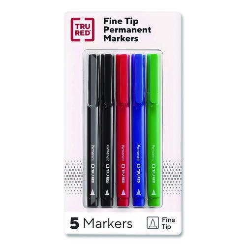 Picture of Permanent Marker, Pen-Style, Fine Bullet Tip, Assorted Colors, 5/Pack