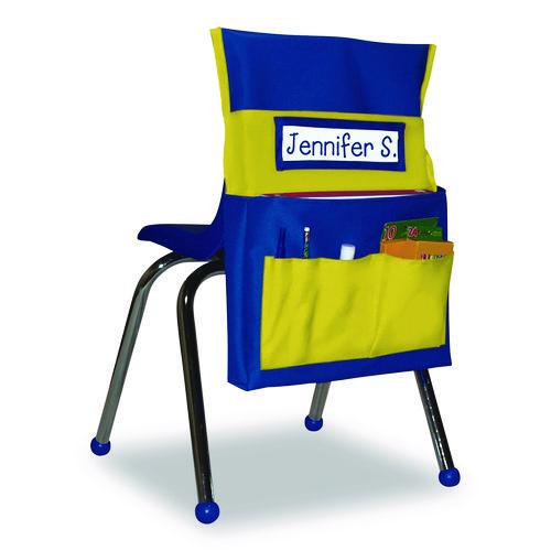 Picture of Chairback Buddy for Student Chairs with a Back Width Up to 15", Medium, 15 x 1.5 x 19, Fabric, Blue/Yellow