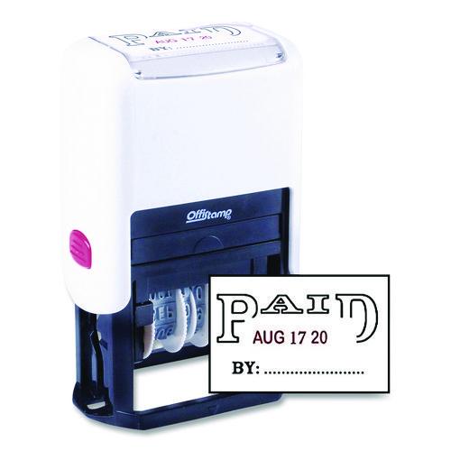 Picture of Self-Inking Message Stamp with Blank "By" Line, 12 Years, PAID, 1.63" x 0.88", Black/Red Ink