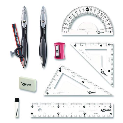 Picture of Metal Compass and Geometry Set, Metal/Plastic, Black/Clear, 10 Pieces