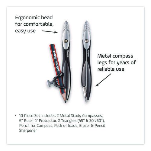 Picture of Metal Compass and Geometry Set, Metal/Plastic, Black/Clear, 10 Pieces