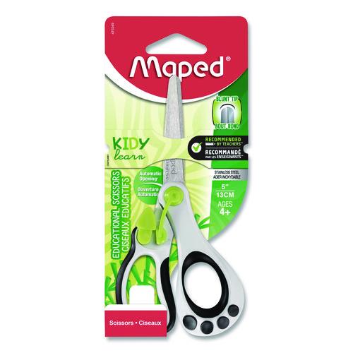 Picture of Kidy Spring-Assisted Educational Scissors Rounded Tip, 5.41" Long, 2" Cut Length, Straight White/ Black Handle