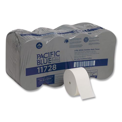 Picture of Pacific Blue Ultra Coreless Toilet Paper, Septic Safe, 2-Ply, White, 1,700 Sheets/Roll, 24 Rolls/Carton