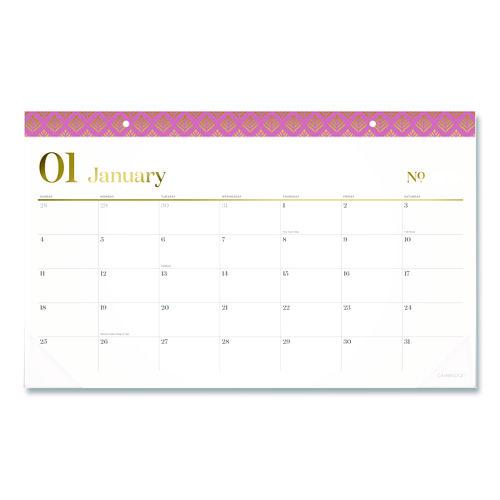Picture of Workstyle Compact Deskpad, 17.75 x 11, White Sheets, Pink Headband/Clear Corners, 12-Month (Jan-Dec): 2026