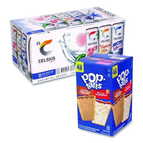 Picture of Celcius Vibe and Pop Tarts Variety Combo Pack,(18) 12oz Cans,(24) Frosted Strawberry/(24) Frosted Brown Sugar Cinnamon/Bundle