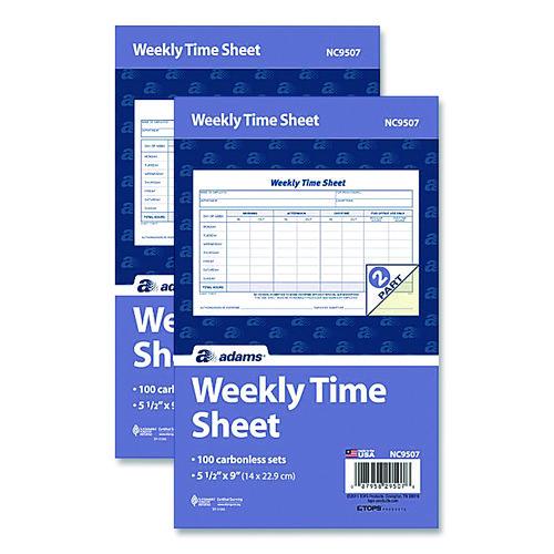 Picture of Weekly Time Sheets, One Part (No Copies), 8.5 x 5.5, 100 Forms/Pad, 2 Pads/Pack