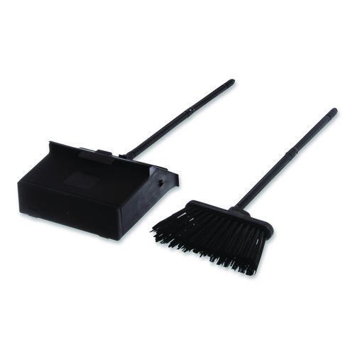 Picture of Duo-Pan Upright Dust Pan and Broom, 11.8w x 36h, 24.5" Handle, Plastic, Black