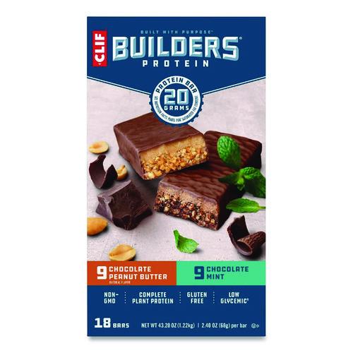 Picture of Builders Protein Bar, Chocolate Mint/Chocolate Peanut Butter, 2.4 oz Bar, 18 Bars/Box
