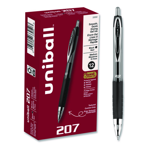 Signo+207+Gel+Pen%2C+Retractable%2C+Medium+0.7+Mm%2C+Black+Ink%2C+Smoke%2Fblack+Barrel%2C+Dozen