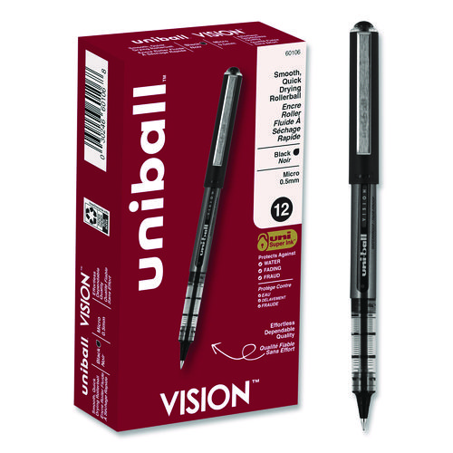 VISION+Rollerball+Pen%2C+Stick%2C+Extra-Fine+0.5+mm%2C+Black+Ink%2C+Gray%2FBlack%2FClear+Barrel%2C+Dozen