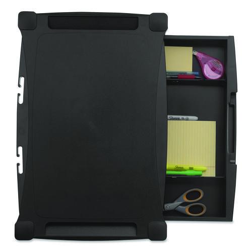 Picture of Wide Deluxe Two-Level Monitor Stand with Drawer, 20" x 13.25" x 3" to 6.5", Black, Supports 50 lbs