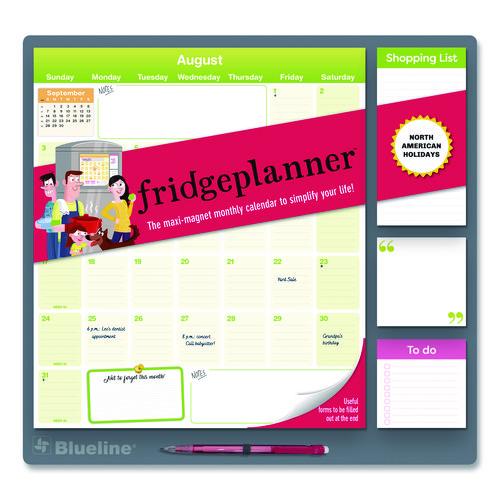Picture of Fridge Planner Magnetized Monthly Calendar with Pads + Pencil, 14 x 13.5, Yellow/Green Sheets, 17-Month: Aug 2025 to Dec 2026