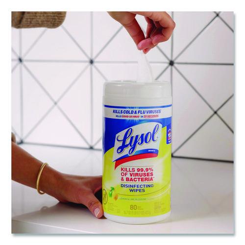 Picture of Disinfecting Wipes, 1-Ply, 7 x 7.25, Lemon and Lime Blossom, White, 80 Wipes/Canister
