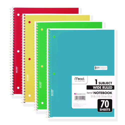 Spiral+Notebook%2C+1-Subject%2C+Wide%2FLegal+Rule%2C+Randomly+Assorted+Cover+Colors%2C+%2870%29+10.5+x+8+Sheets%2C+4%2FPack