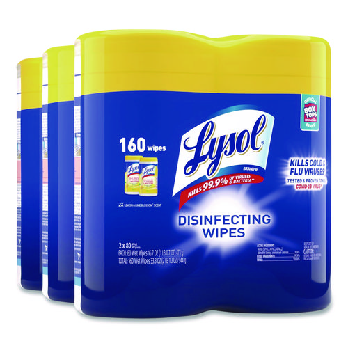 Disinfecting+Wipes%2C+1-Ply%2C+7+x+7.25%2C+Lemon+and+Lime+Blossom%2C+White%2C+80+Wipes%2FCanister%2C+2+Canisters%2FPack%2C+3+Packs%2FCarton