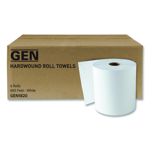 Hardwound+Roll+Towels%2C+1-Ply%2C+8%26quot%3B+x+800+ft%2C+White%2C+6+Rolls%2FCarton