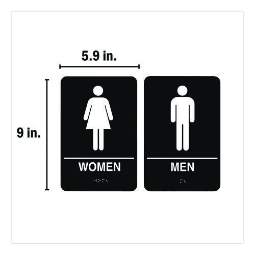 Picture of Indoor Restroom Door Sign, Men/Women, 5.9 x 9, Black/White, 2/Pack