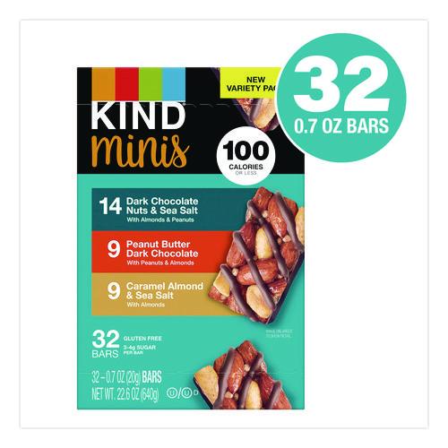 Picture of Minis, Dark Chocolate Nuts Sea Salt/Caramel Almond Nuts Sea Salt, 0.7 oz Bar, 32 Bars/Carton