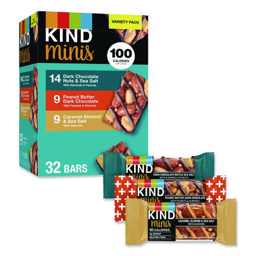 Picture of Minis, Dark Chocolate Nuts Sea Salt/Caramel Almond Nuts Sea Salt, 0.7 oz Bar, 32 Bars/Carton