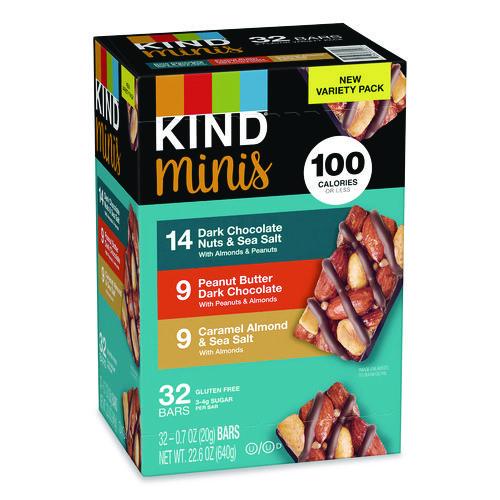 Picture of Minis, Dark Chocolate Nuts Sea Salt/Caramel Almond Nuts Sea Salt, 0.7 oz Bar, 32 Bars/Carton