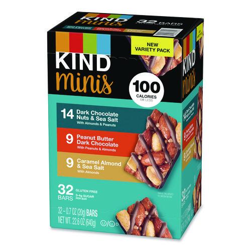 Picture of Minis, Dark Chocolate Nuts Sea Salt/Caramel Almond Nuts Sea Salt, 0.7 oz Bar, 32 Bars/Carton