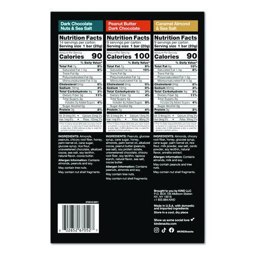 Picture of Minis, Dark Chocolate Nuts Sea Salt/Caramel Almond Nuts Sea Salt, 0.7 oz Bar, 32 Bars/Carton