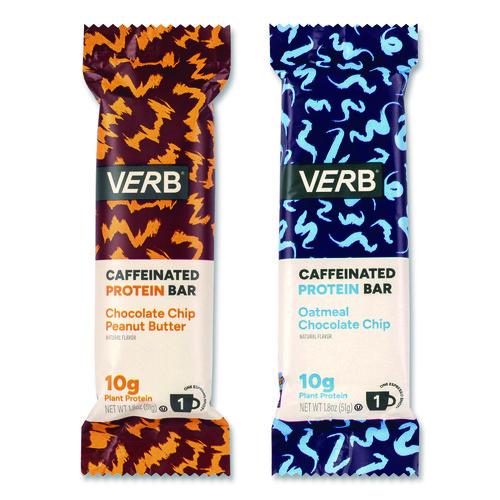 Picture of Caffeinated Protein Bar, Chocolate Chip Peanut Butter and Oatmeal Chocolate Chip, 1.8 oz Bar, 24/Box