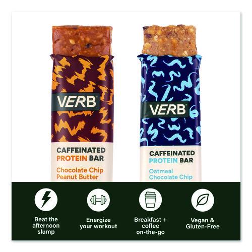 Picture of Caffeinated Protein Bar, Chocolate Chip Peanut Butter and Oatmeal Chocolate Chip, 1.8 oz Bar, 24/Box