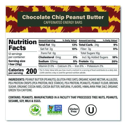 Picture of Caffeinated Protein Bar, Chocolate Chip Peanut Butter and Oatmeal Chocolate Chip, 1.8 oz Bar, 24/Box