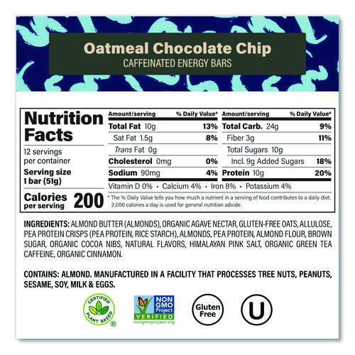 Picture of Caffeinated Protein Bar, Chocolate Chip Peanut Butter and Oatmeal Chocolate Chip, 1.8 oz Bar, 24/Box