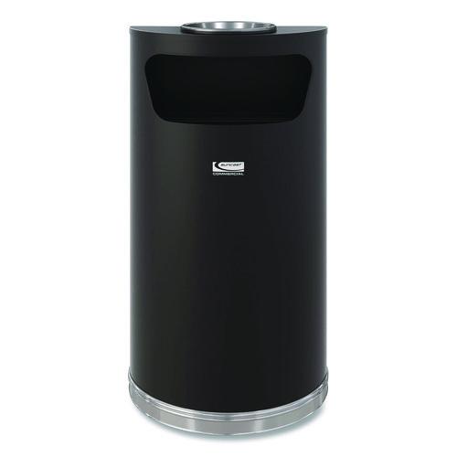 Picture of Half Round Metal Trash Can with Ashtray, 9 gal, Steel, Black