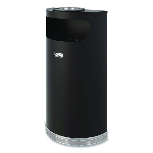 Picture of Half Round Metal Trash Can with Ashtray, 9 gal, Steel, Black