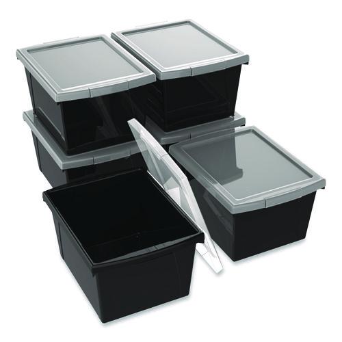 Picture of Storage Bin with Lid, 4 gal, 11.25" x 11.25" x 7.87", Black, 6/Pack