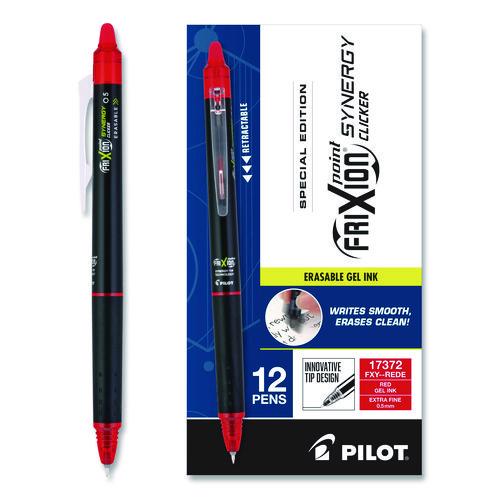 Picture of Frixion Synergy Clicker Erasable Gel Pen, Retractable, Extra Fine 0.5 mm, Red Ink, Black/Red Barrel, Dozen