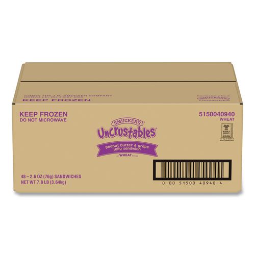 Picture of UNCRUSTABLES Peanut Butter and Grape Jelly on Wheat Bread, 2.6 oz Bag, 48/Carton