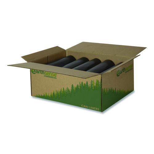 Picture of Linear Low Density Recycled Can Liners, 33 gal, 1.25 mil, 33" x 39", Black, 10 Bags/Roll, 10 Rolls/Carton