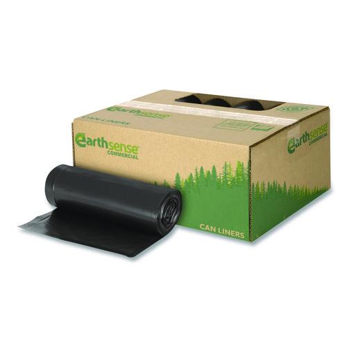 Picture of Linear Low Density Recycled Can Liners, 45 gal, 2 mil, 40" x 46", Black, 10 Bags/Roll, 10 Rolls/Carton