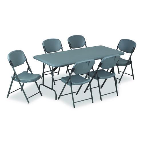 Picture of Rough n Ready Commercial Folding Chair, Supports Up to 350 lb, 15.25" Seat Height, Charcoal Seat, Charcoal Back, Silver Base