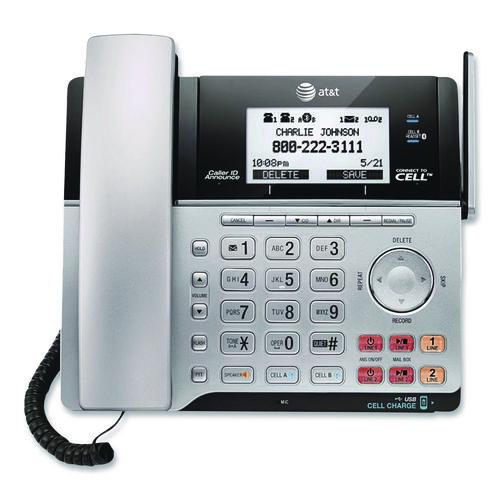 Picture of Connect to Cell TL86103 Two-Line Corded/Cordless Phone, Corded Base Station and 1 Additional Handset, Black/Silver