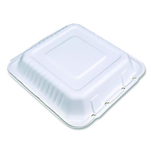 Picture of ChampWare Molded-Fiber Clamshell Containers, 9 x 9 x 3, White, 100/Sleeve, 2 Sleeves/Carton
