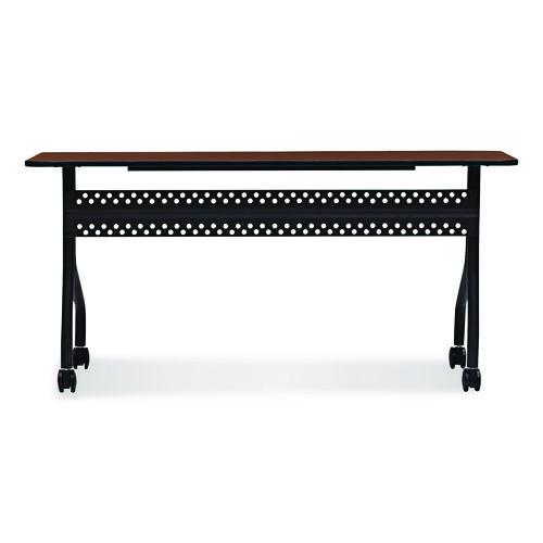 Picture of OfficeWorks Mobile Training Table, Rectangular, 60" x 18" x 29", Mahogany/Black